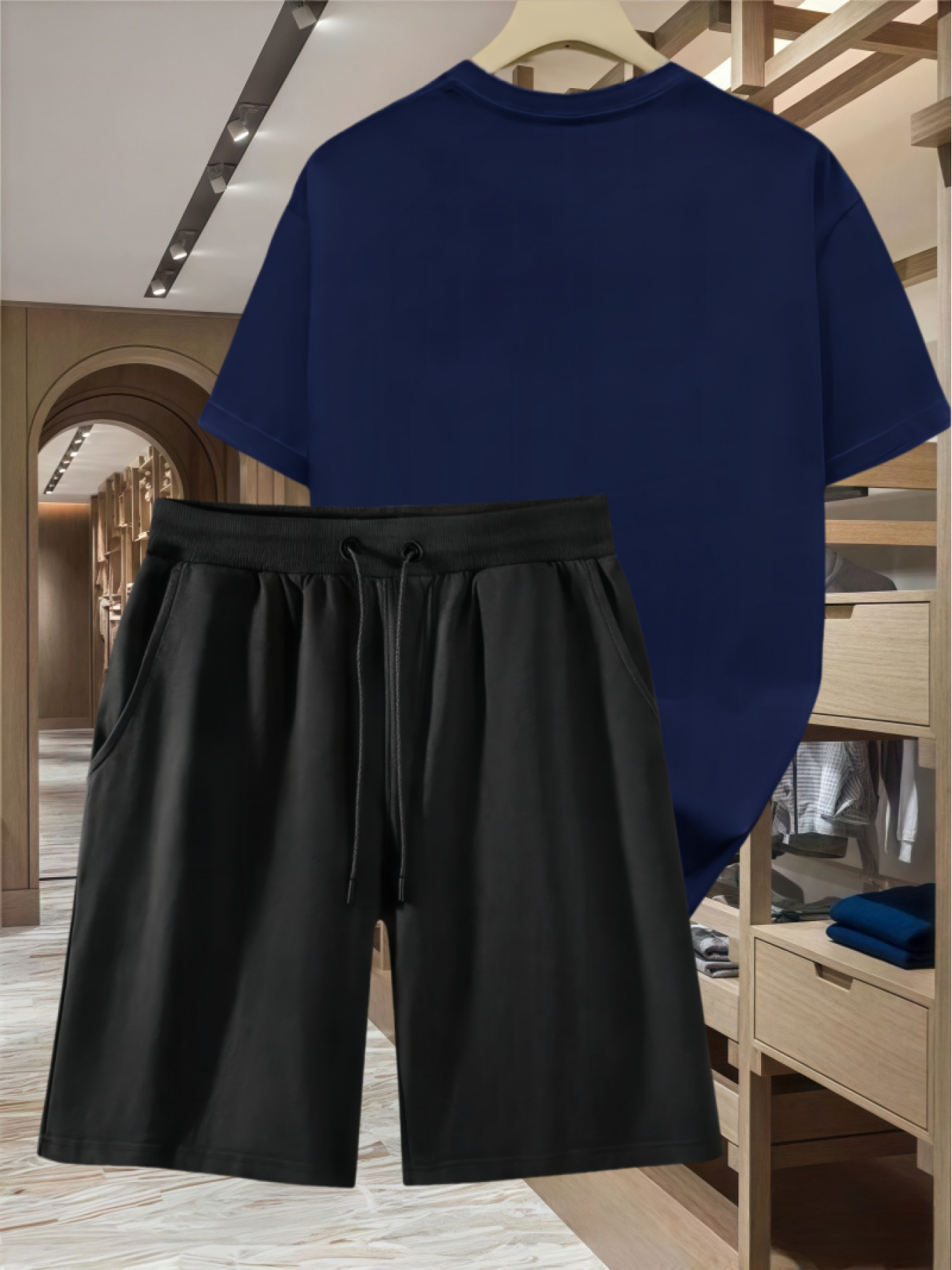 Two-Piece Casual Sports Set Featuring a Loose-Fitting Round-Neck Digital Print T-Shirt And Drawstring Shorts, Suitable for Both Men And Women, Perfect for Summer Beach Activities.