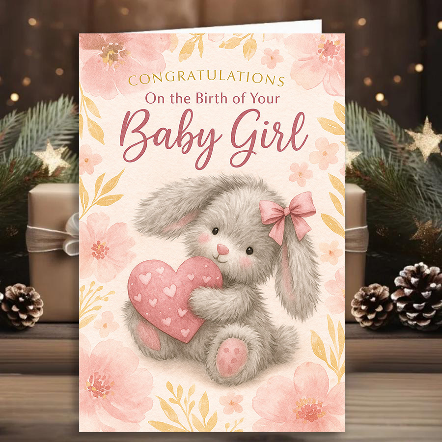 Thank You Congratulations Card for Baby Girl Birth Gift