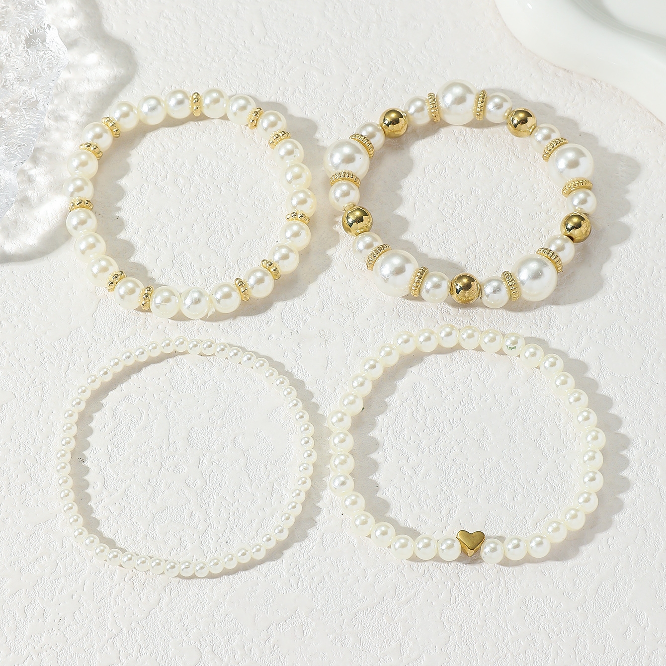 TEMU 4pcs Women' Luxury Elegant Stackable Heart Beaded Bracelet Set, Boho Aesthetic Ccb Handmade Jewelry Accessories, Suitable For Daily Wear,