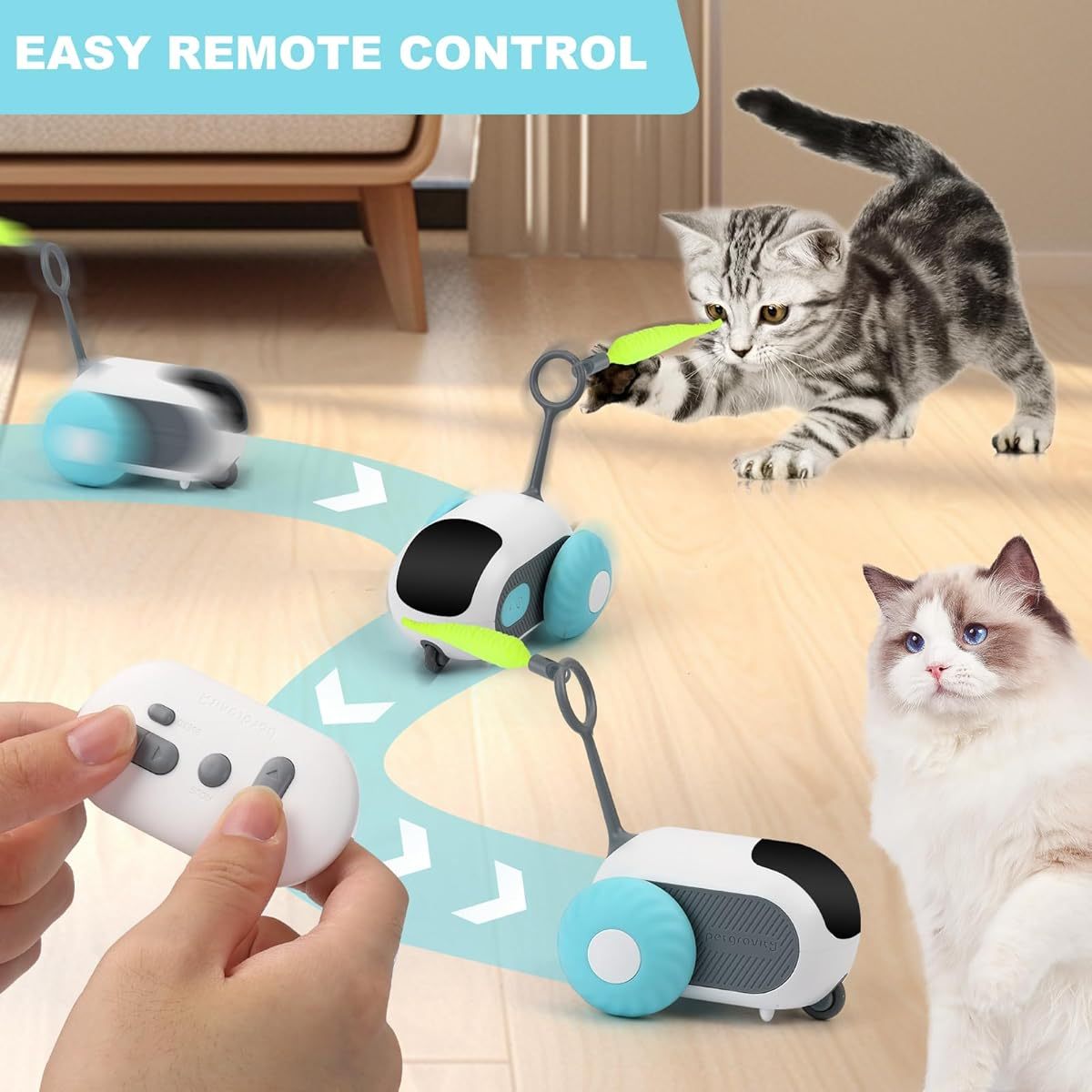 Interactive Remote Control Cat Toy with 2 Modes - Automatic Obstacle Avoidance, Animal Print Design, Durable Plastic & No Batteries Needed - Electronic Motion-Activated Play for Bored Indoor Adult Cats (Blue)