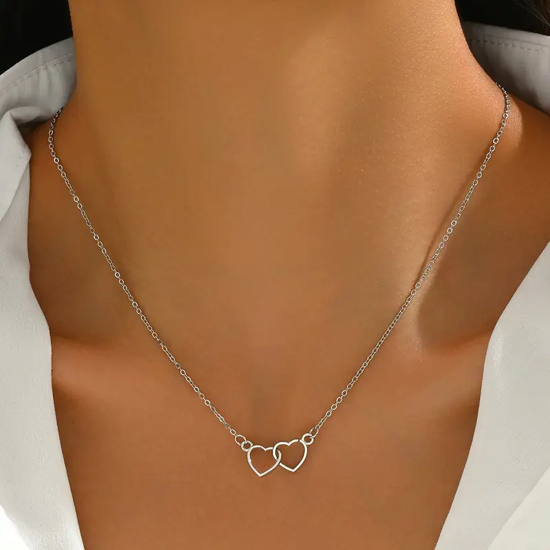 1pc s interconnected hearts pendant necklace minimalist everyday valentines jewelry gift delicate chain for anniversary birthday graduation year round elegant necklace for necklace anniversary gift stylish accessory fine fashion accessory birthday present durable material romantic gift for teenager Product details 0