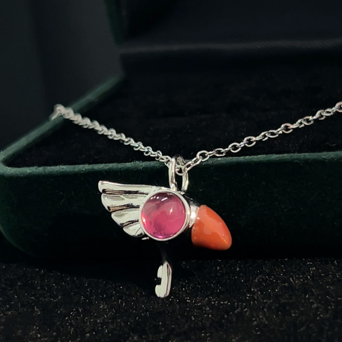 925 Sterling Silver Sakura Bird Head Pendant Necklace