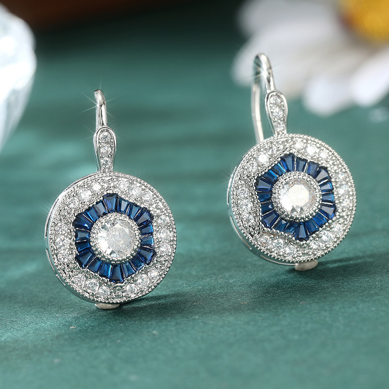 TEMU Boucles d'oreilles élégantes à crochet avec pendentif rond en synthétique blanche et bleue pour femme, parfaites pour et les fêtes, bijoux de