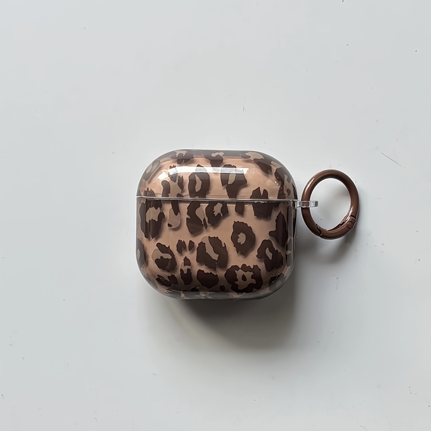 TEMU Autumn Vintage Fashion Leopard Tabby Pattern Transparent Brown Protective Earphone Case, Compatible With Airpods 5 Case/ Case//airpods 4