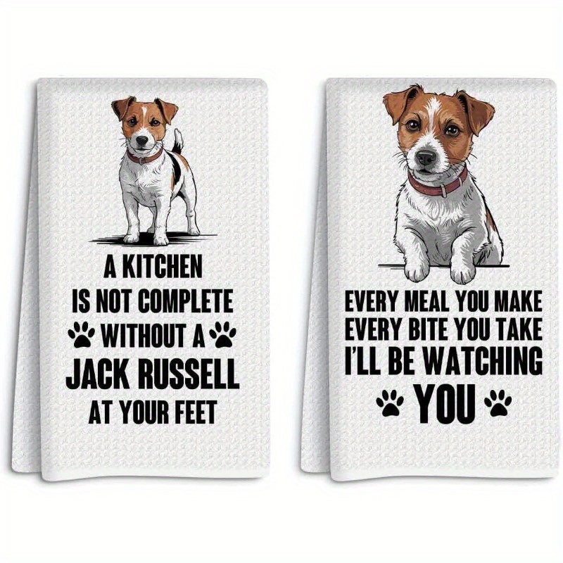 TEMU 2pcs 16x24inch Super Soft Terrier Kitchen Towels, Decorative Paw Dish Towels For Pet Lovers, Absorbent, Hand Wash, Suitable For Kitchen, Home,