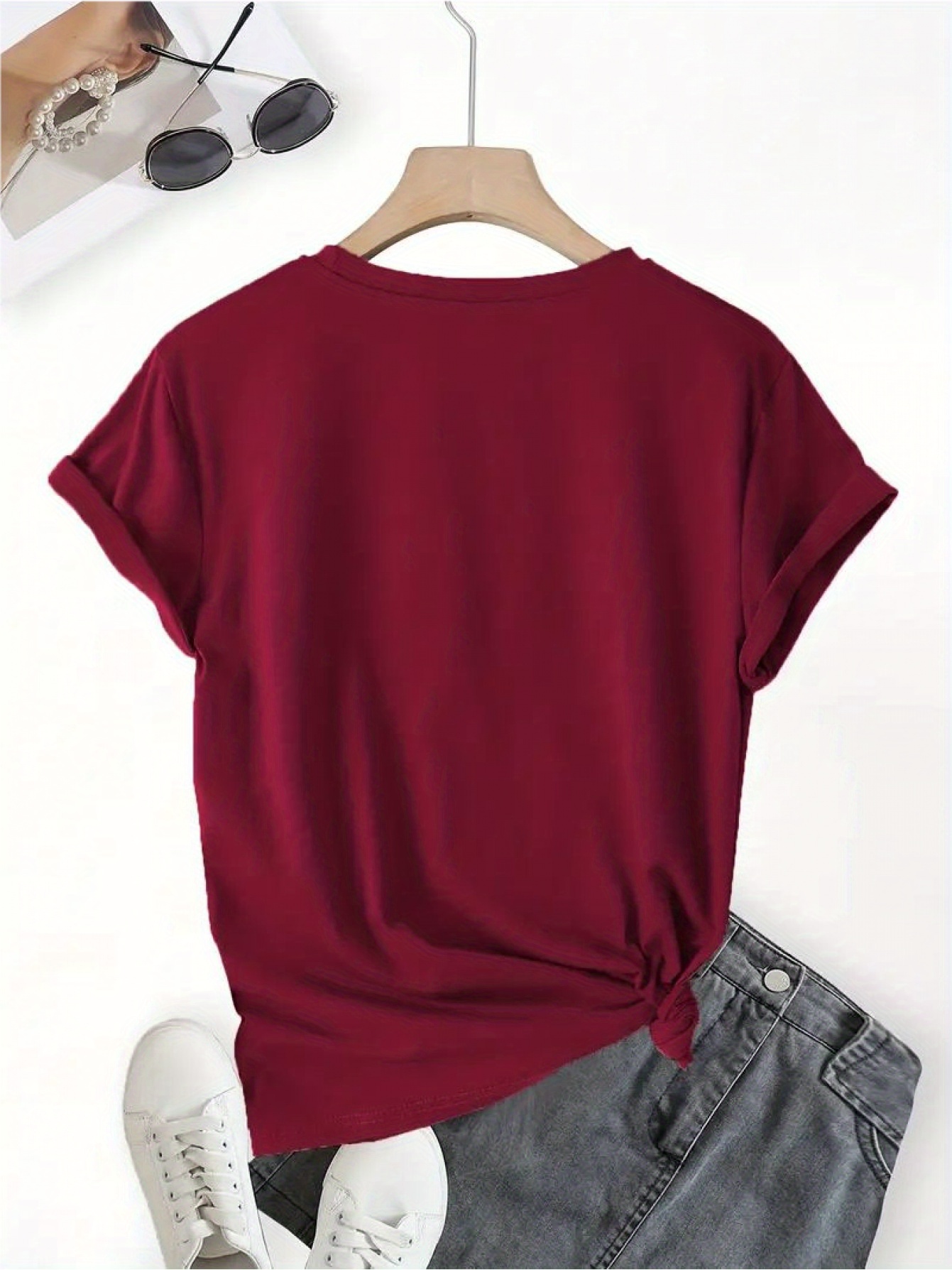 T-shirt Cœurs Femme Col Rond T-shirt pour femme à col rond et manches courtes, décontracté, sportif et tendance, avec imprimé graphique de lettres