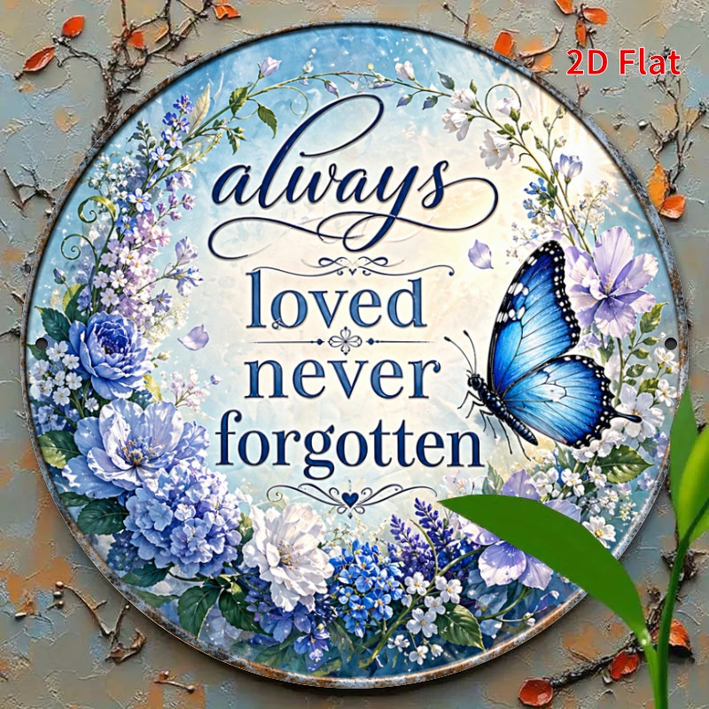 TEMU 2d Flat - [2dflat], 1pc 20x20cm - Tin Sign, Blue Floral Decorative Sign, Sympathy Memorial Metal Wall Art, Vintage Remembrance Home Decoration,