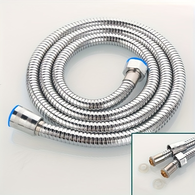 TEMU 2m/78.74in Long Stainless Steel Shower Hose | Extra Long Handheld Shower Head Hose, Universal 1/2in Interface, Suitable For Shower Use, Control,