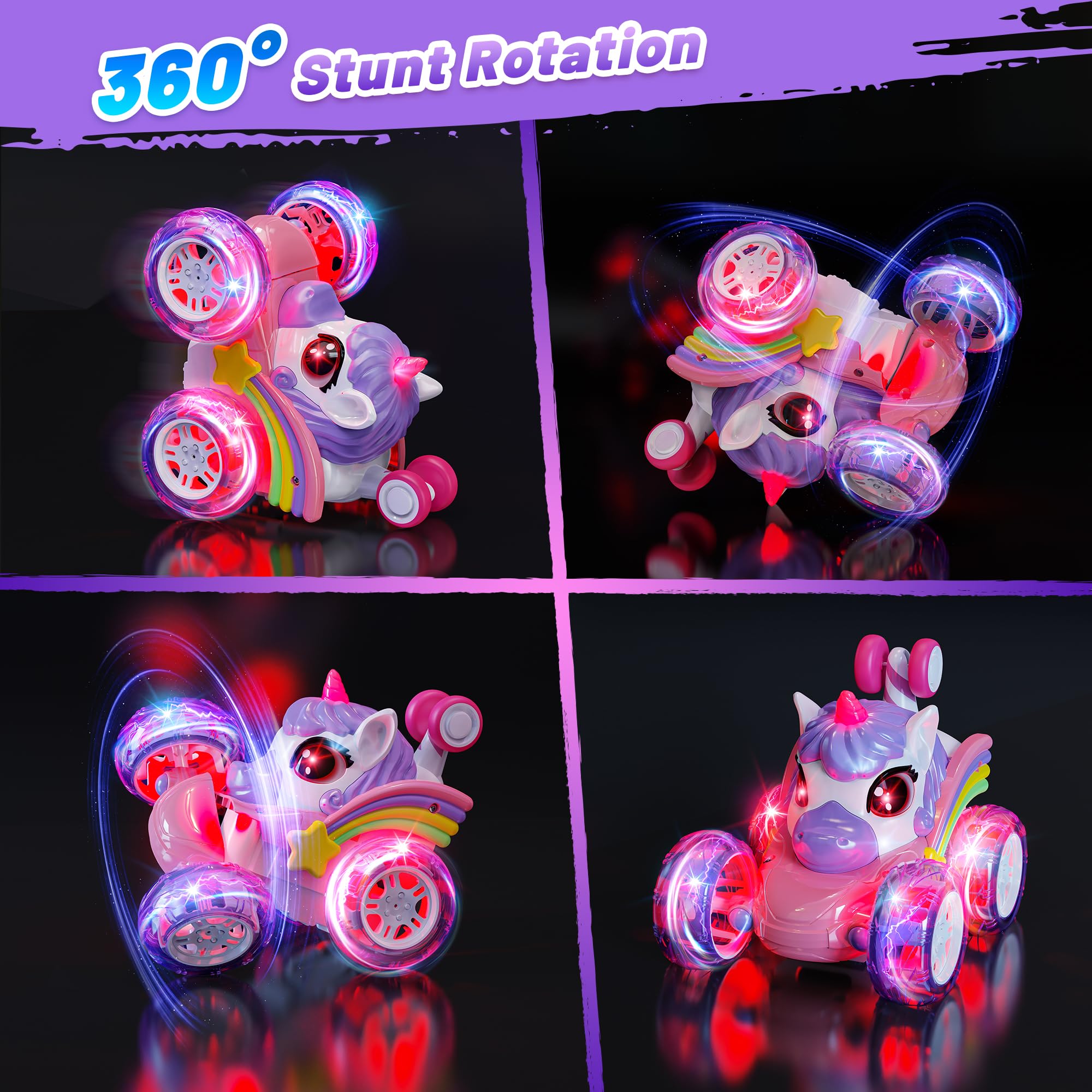 Mașină de cascadorii cu telecomandă, cu baterie reîncărcabilă, capabilă de rotații la 360°, cu tracțiune integrală, perfectă pentru cadouri de ziua de naștere și de Crăciun