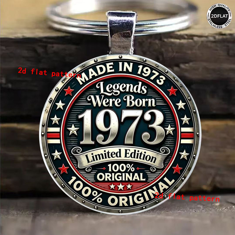 TEMU 2d Flat, 2d Flat Vintage 1973 Edition Commemorative Keychain, Fashionable Decoration For Men And Women, Bag And Car Key Decoration, Suitable For