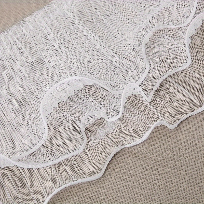 TEMU 1 Yard 14cm Wide White And Black Three-layer Tulle With Elastic Ruffle Trim, Embroidered 3d Lace Ribbon For Dress Collar And Hem, Diy Sewing