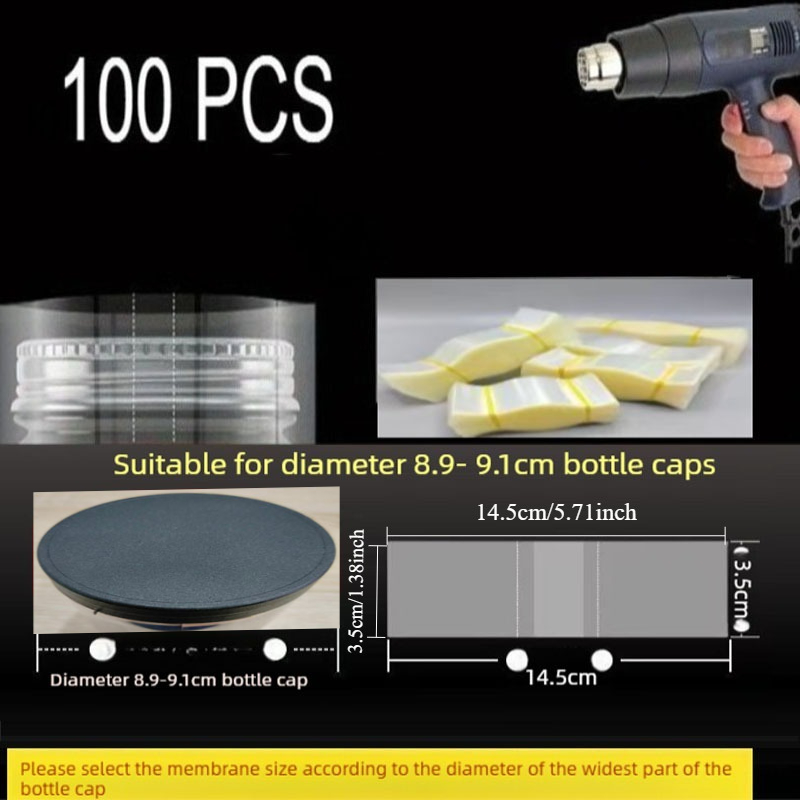 TEMU 100pcs Of Thick Larg Pvc Bottle Sealing Film, Heat Shrink Packaging Film, Suitable For Glass Bottle/plastic Bottle Diameter Size: 89-91mm - ,