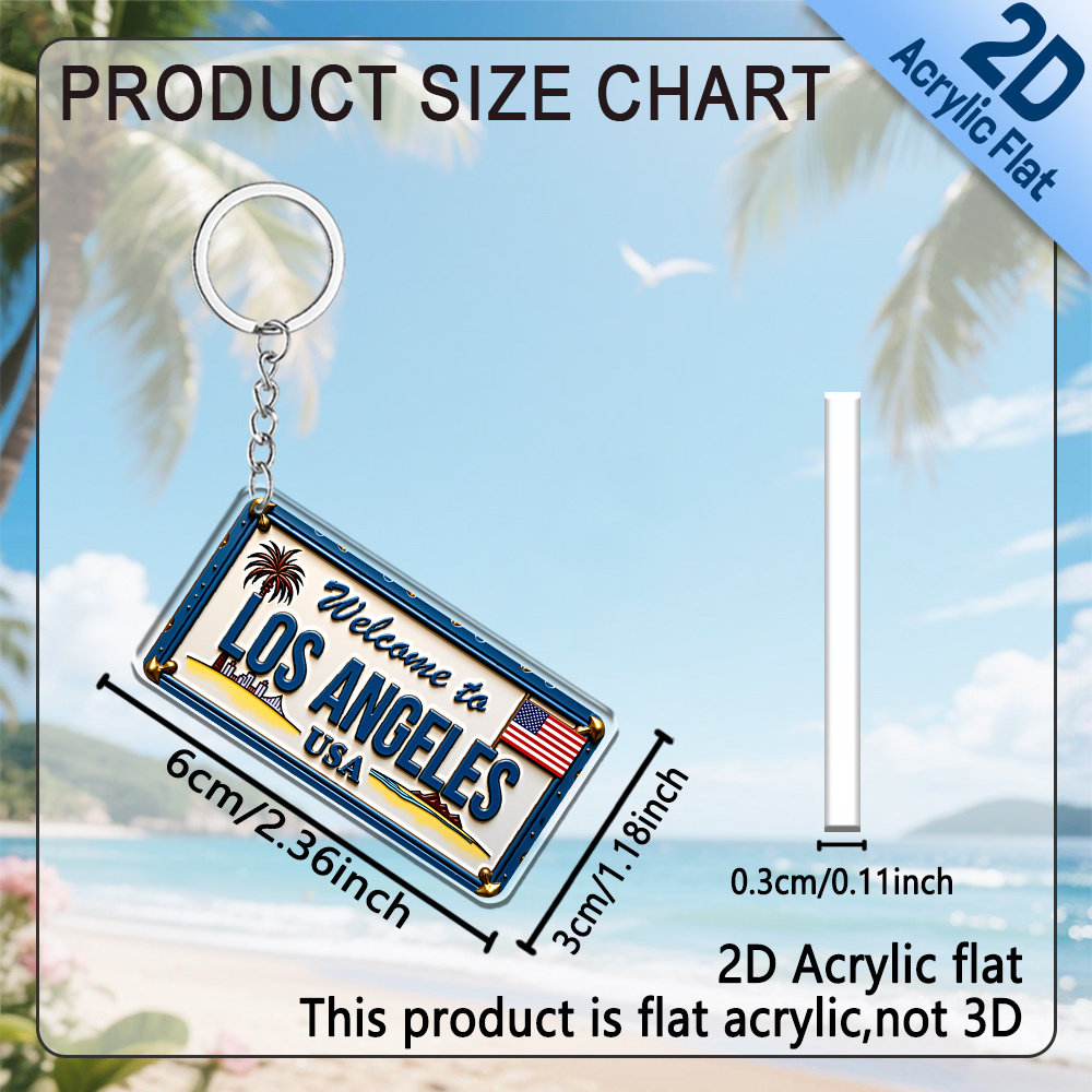 TEMU 2D Flat - 1pc Portachiavi Acrilico 2D Flat 6X3Cm (2.36X 1.18Inch) Casual Ciondolo Portachiavi Auto//Borsa Decorazione Casual Moda Piccolo Regalo