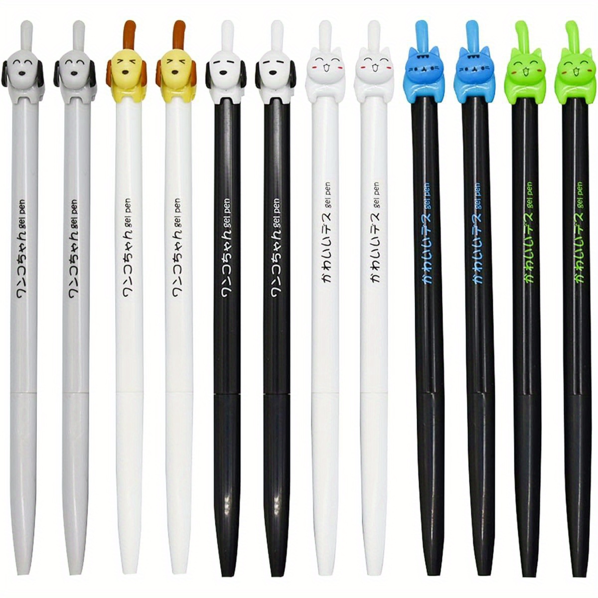 12pcs cute   tail clicker retractable pen novelty japanese little kitten rollerball pens black ink for cat lovers student shcool office supplies stationery party favors Product details 1