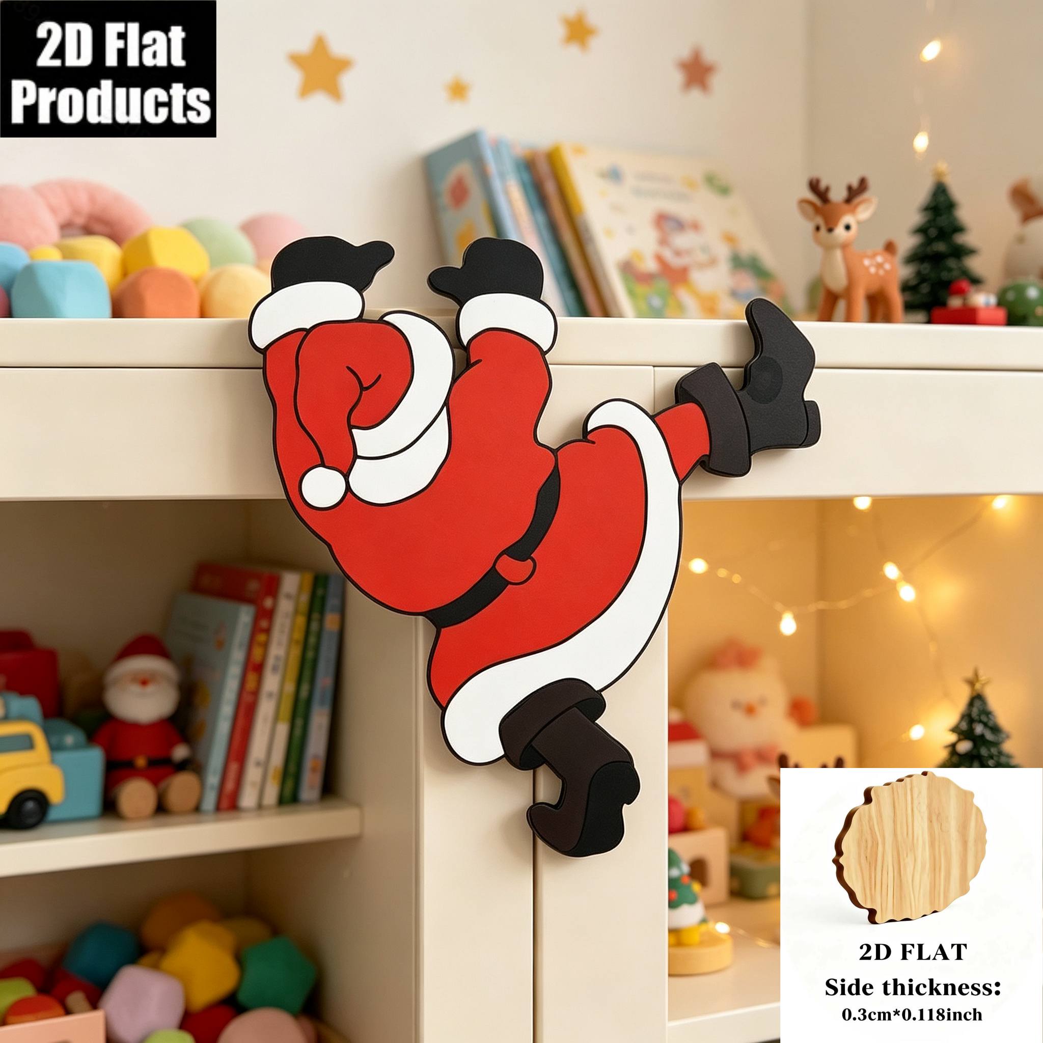 TEMU 2d Flat, 1pc Wooden Santa Claus Christmas Door Frame Decoration, Santa Claus Hanging Rack Or Bookshelf Ornament. Mantelpiece Climber Christmas