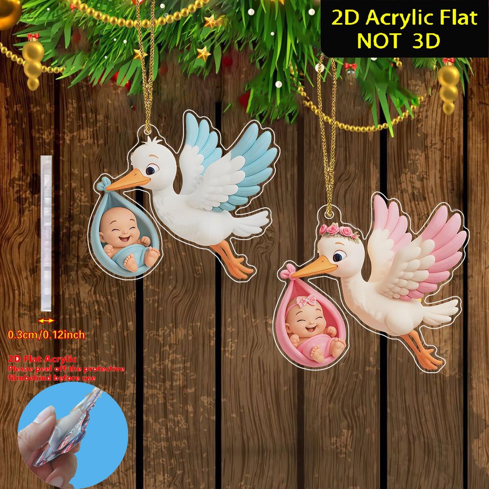 TEMU 2d Flat Design, 2 Cute Flying Crane And Acrylic Ornaments - Footprints/names/photos Decoration, Suitable For Christmas And Mother's Day Gifts -
