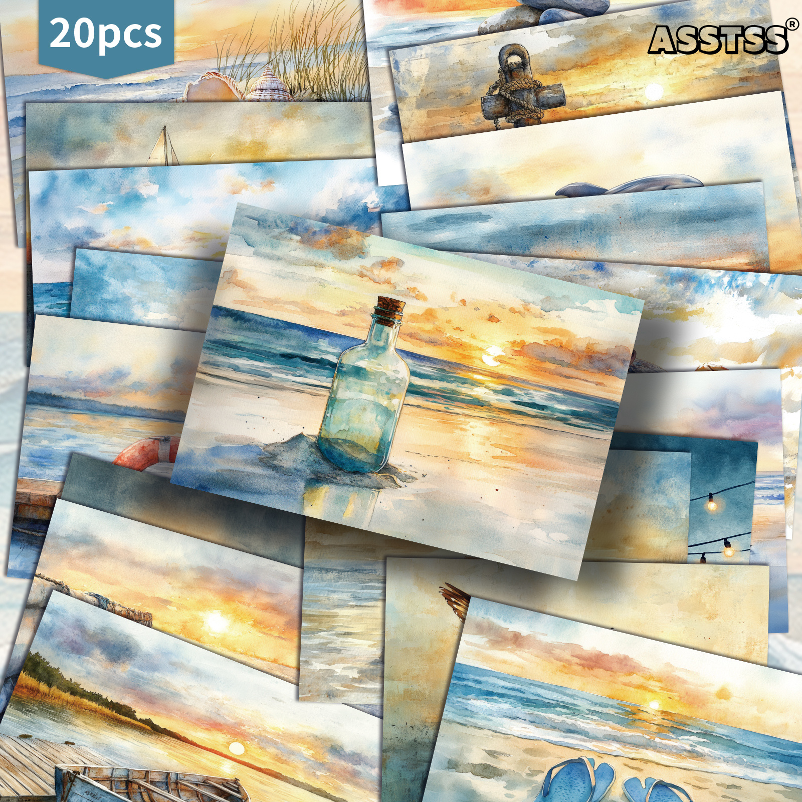 TEMU 20-pack Asstss Ocean Beach Lighthouse Postcards - 4x6 Inches Junk Journal Supplies Paper, Scrapbooking Supplies, Collectible Decorative Painting