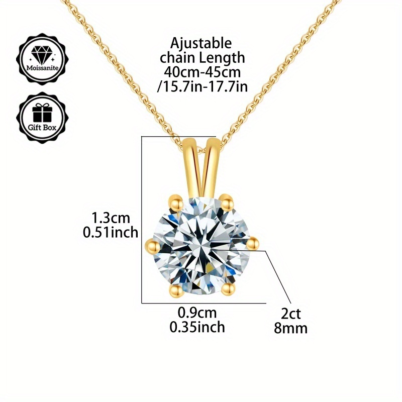 2-Carat Moissanite Pendant Necklace, Adjustable Length