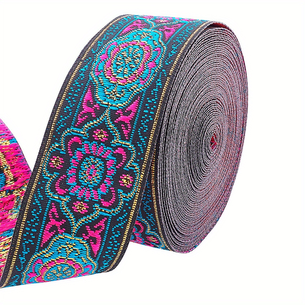 1pc 7m Ethnic Style Embroidery Polyester Ribbon Garment Accessories Floral Pattern Red Craft Supplies Handmade Kit