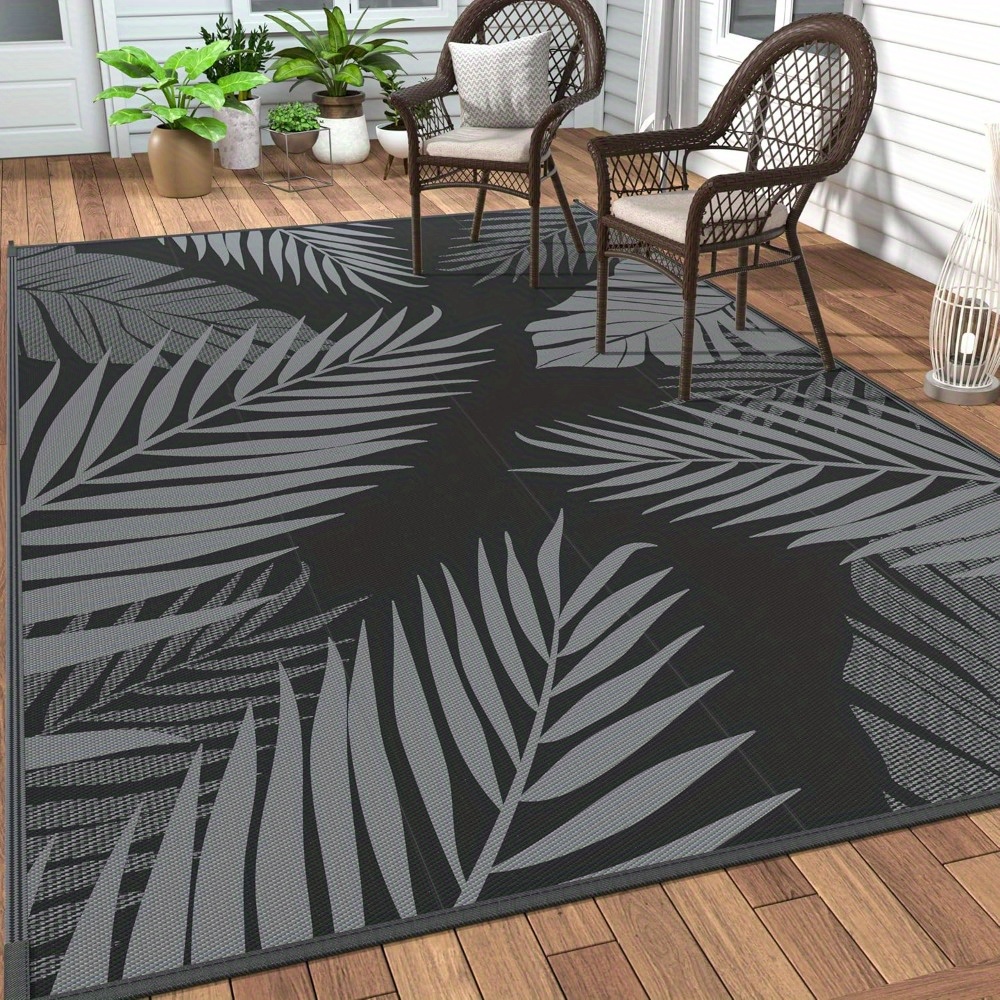 Carpet For Outdoor Use, Suitable For Gardens, Rvs, Picnics, Backyards, And , Featuring A In Black And Gray, And Is Washable
