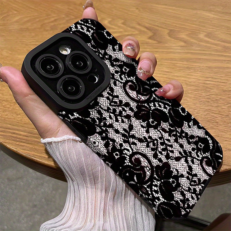 Black Lace Pattern Stylish Phone Case for iPhone 16/iPhone 16 Pro/iPhone 16 Plus/iPhone 16 Pro Max/iPhone 15/15 Plus/15 Pro/15 Pro Max, iPhone 14/14 Plus/14 Pro/14 Pro Max, iPhone 13/13 Pro/13 Pro Max, iPhone 12/12 Pro/12 Pro Max, iPhone 11/11 Pro/11 Pro Max - Dirt-Resistant, Shockproof, High Aesthetic Appeal - Image 6