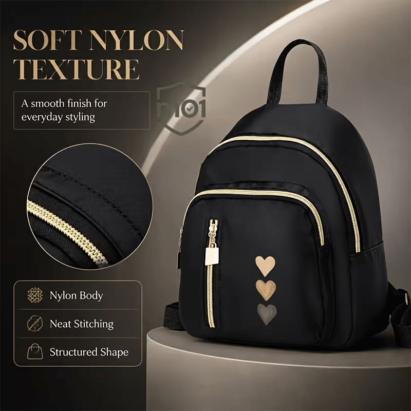 TEMU 1pc Women's Backpack Wallet, Light Beige Heart Pattern Print With Multiple Zipper Pockets, Small Daily Bag With Adjustable Shoulder Strap,