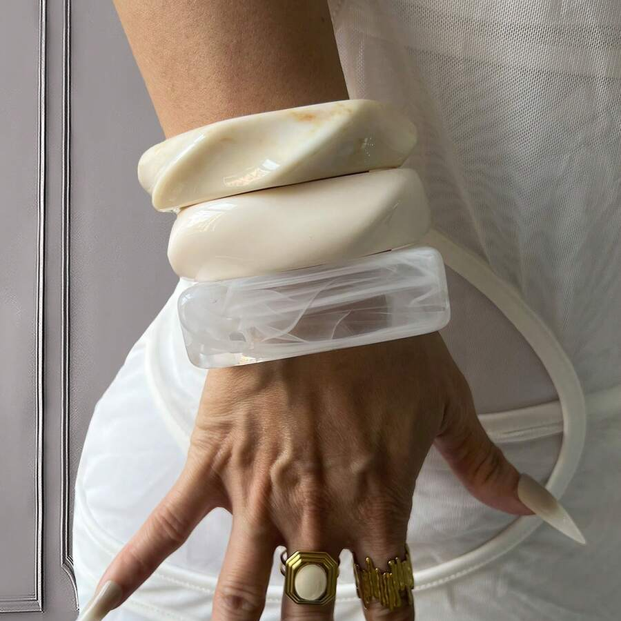 3pcs Geometric Resin Bracelet Set, Elegant & Easy Wear