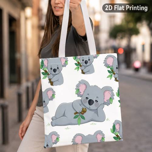 2d flat 1pc vibrant koala pattern tote bag duplex prints cozy cartoon on eucalyptus branches great for weekend picnics campus commutes busy moms college