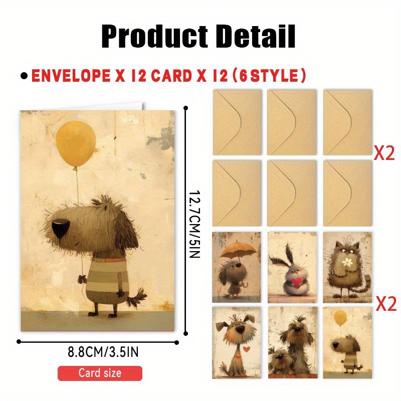 Image of 24pcs Set With Envelopes, Retro Simple Cartoon Small Animal Flower Birthday Thank You Cards For Father's Day Mother's Day Greetings Card Multi-occasion Assorted Blank Greeting Card Gift For