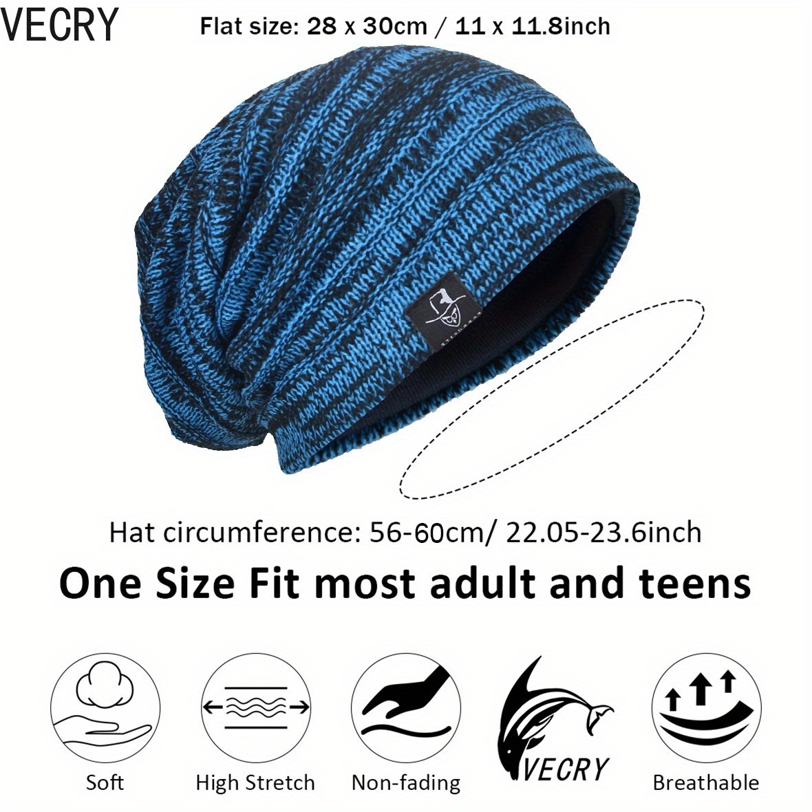 VECRY Bonnet Hiver Été Chapeau Tricoté Homme Rasta Slouchy Beanie Hats (Bordeaux, Taille M