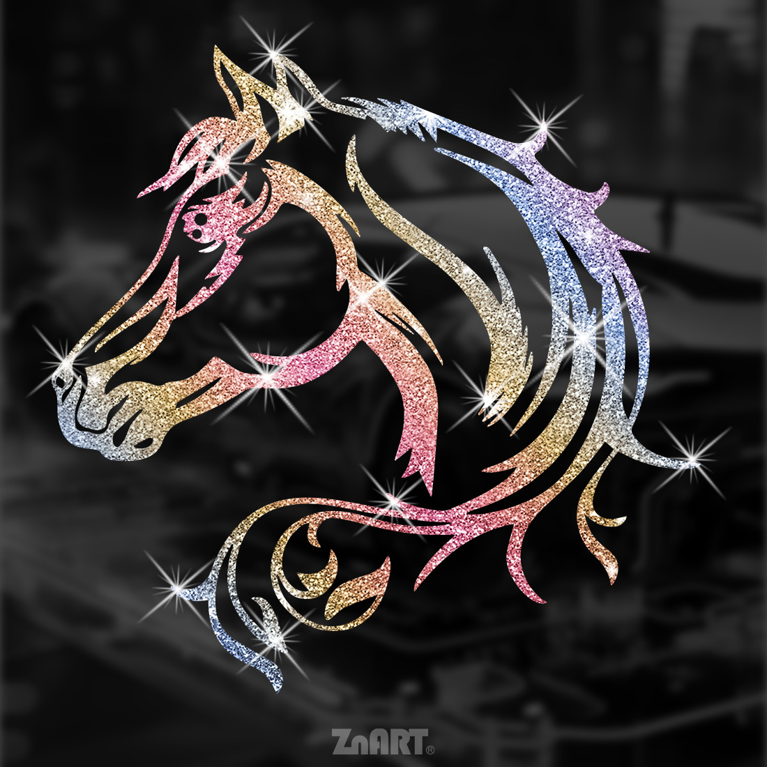 1pc Zn 1pc Shimmery Horse Head Vinyl Decal Sticker - Glittering Detachable No Residue Sticker Suitable For Motorcycles, Cars, Trucks, , Walls, Laptops - Sparkling Horse Face