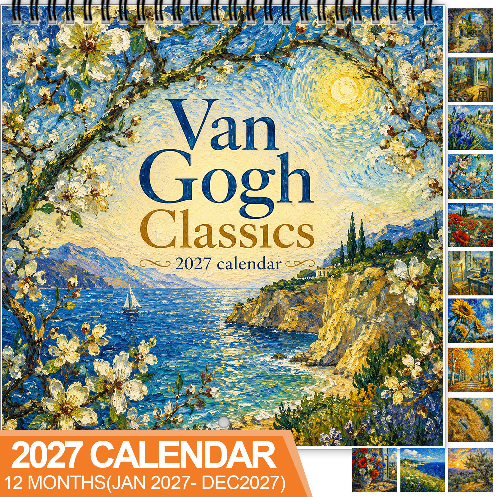 TEMU 2027 Van Gogh Wall Calendar With Spiral Binding - 12-month Planner Suitable For , Thick Paper Monthly Organizer With Marked Holidays, Hanging