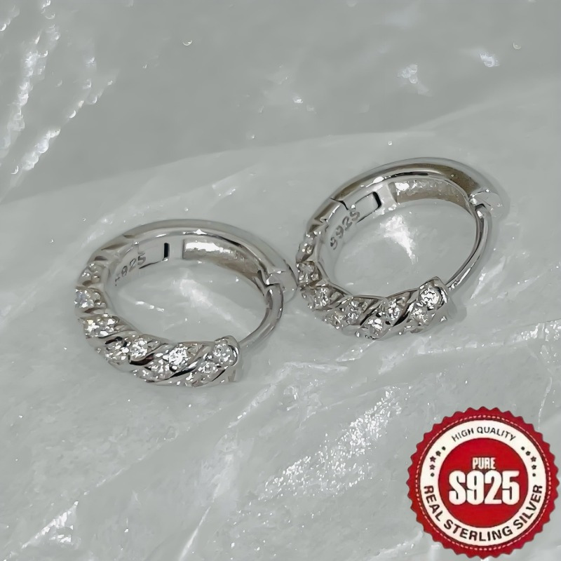 

1 Pair Elegant Twisted Curve 925 Sterling Silver Rings, Glitter With Synthetic Cubic Zirconia, & Gift Jewelry, Valentine's Day Gift, Wear