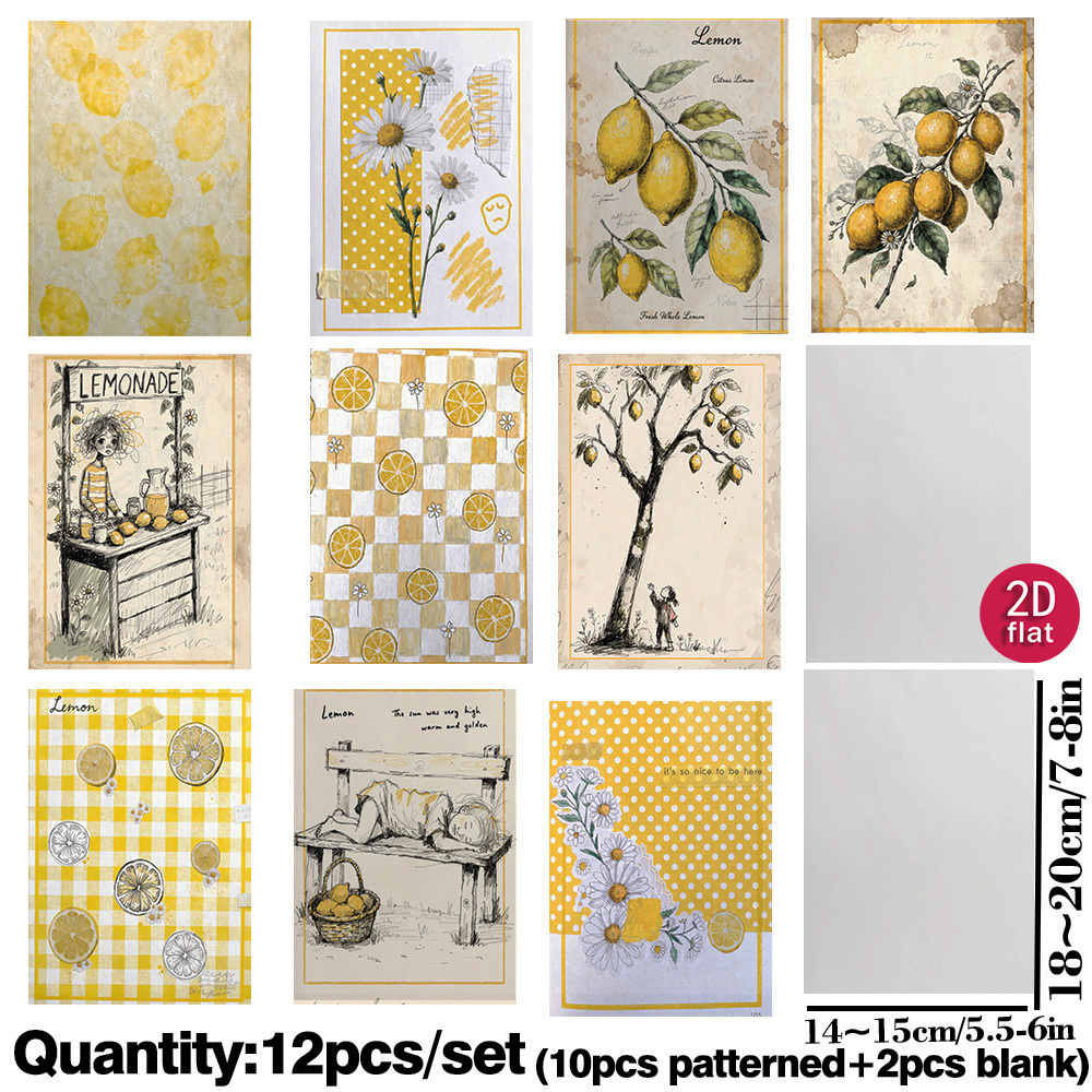 TEMU 12pcs A5 Aesthetic Translucent Vellum Scrapbooking Paper Sheets, Daisy Yellow Gingham Polka Dot Tracing Paper, Fruit Floral Sketch Background