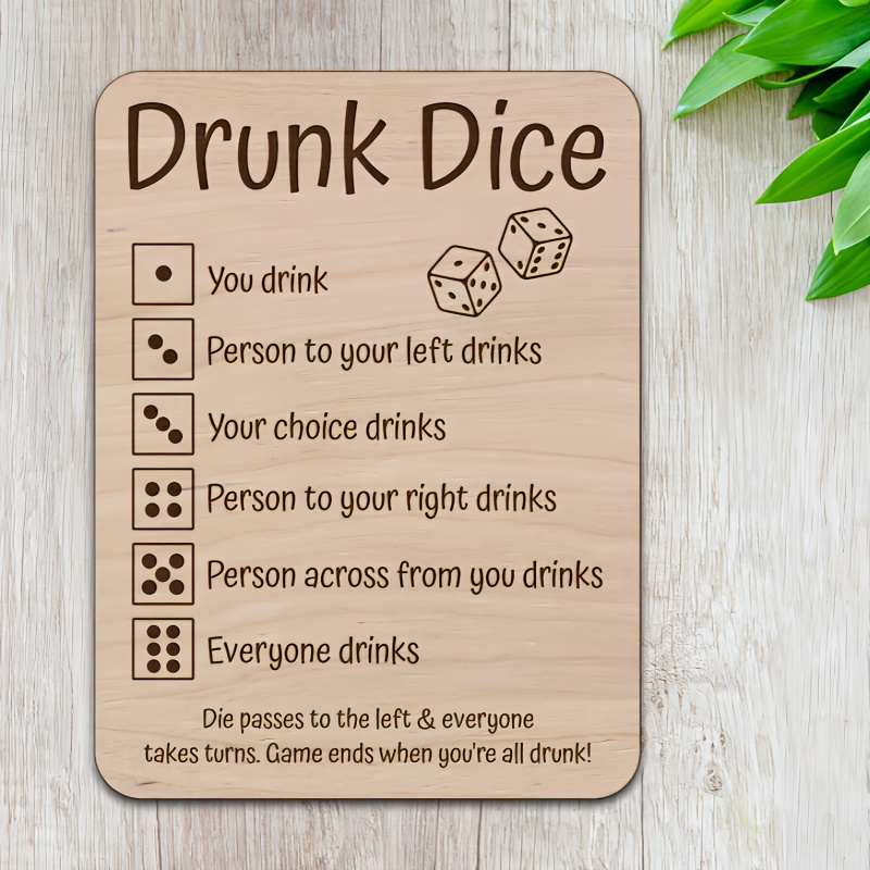 E-shop 2D-flach, 2D-flache Holztafel-Dekoration für betrunkenes Würfelspiel, Partyaktivitäten, Party-Würfelspiel-Design, lustige Trinkaktivitäten,