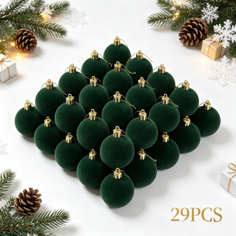 TEMU 29 pezzi di palline natalizie in velluto verde scuro da 5 cm, ornamenti natalizi premium con texture in velluto per la decorazione dell'albero,