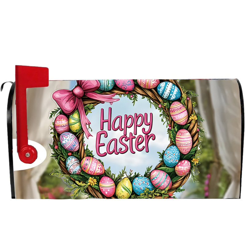 

1pc Easter Themed Magnetic Mailbox Cover, Polyester, Waterproof, Standard Size, With And Yard Decor For Home Decoration