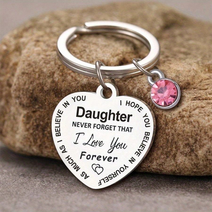 TEMU 1pc To Son/daughter Heart Shaped Keychain Metal Engraved Keyring Birthday Farewell Gift