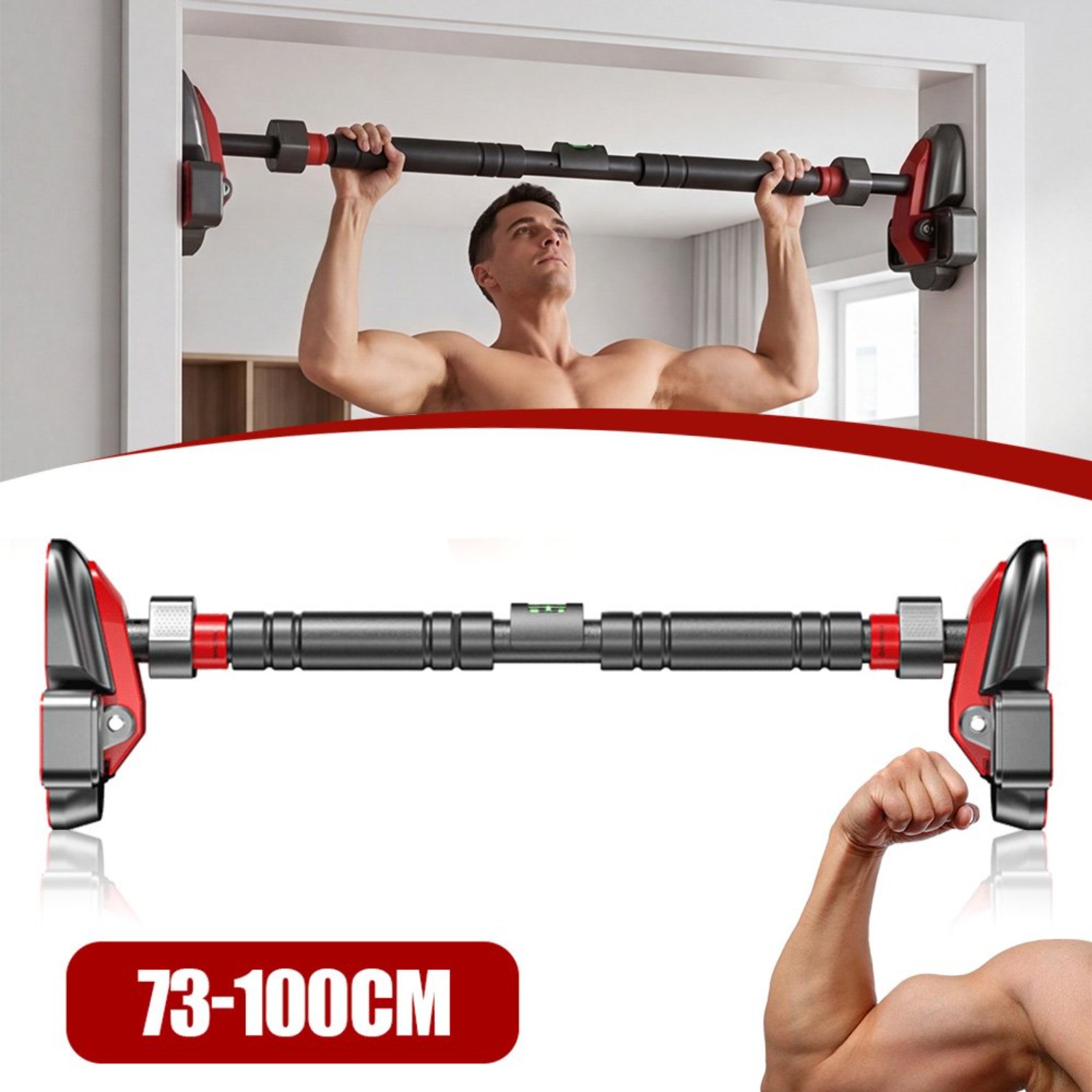 Image of No-drill Indoor Pull-up Bar, 3-stage Adjustable Length, Installation For Doorway, Heavy Duty Home Gym Equipment For , High-position Pull-downs & Triceps Extensions, Easy To Remove