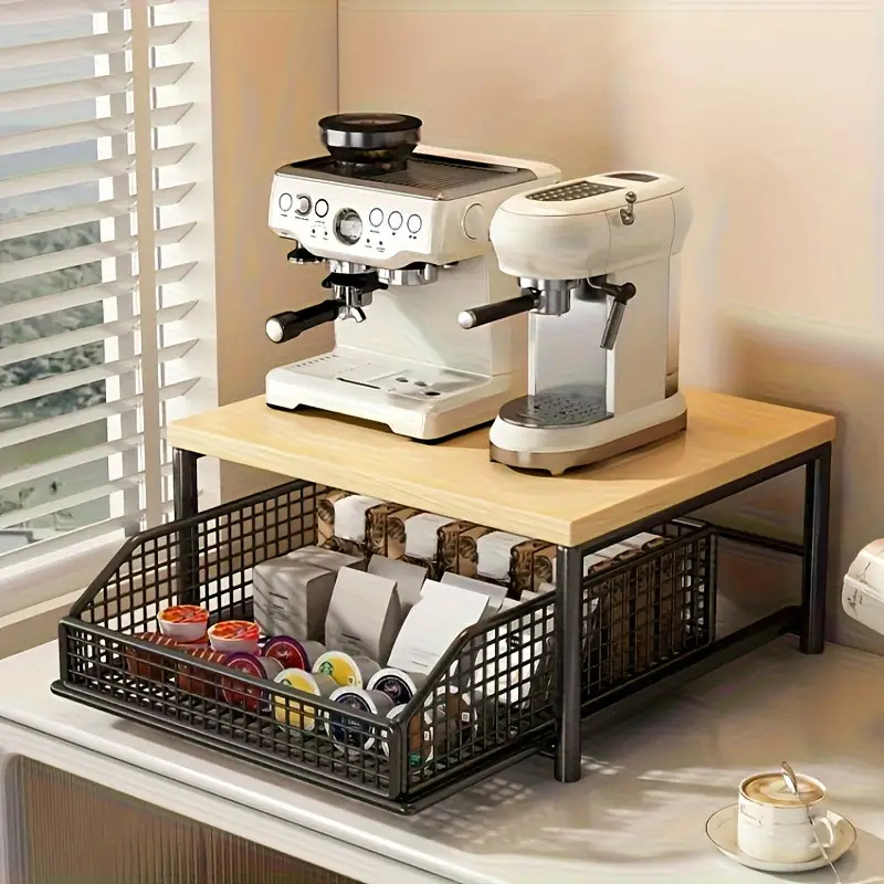 Sturdy Hardwood Metal Double Tier Storage Rack Kitchen Items