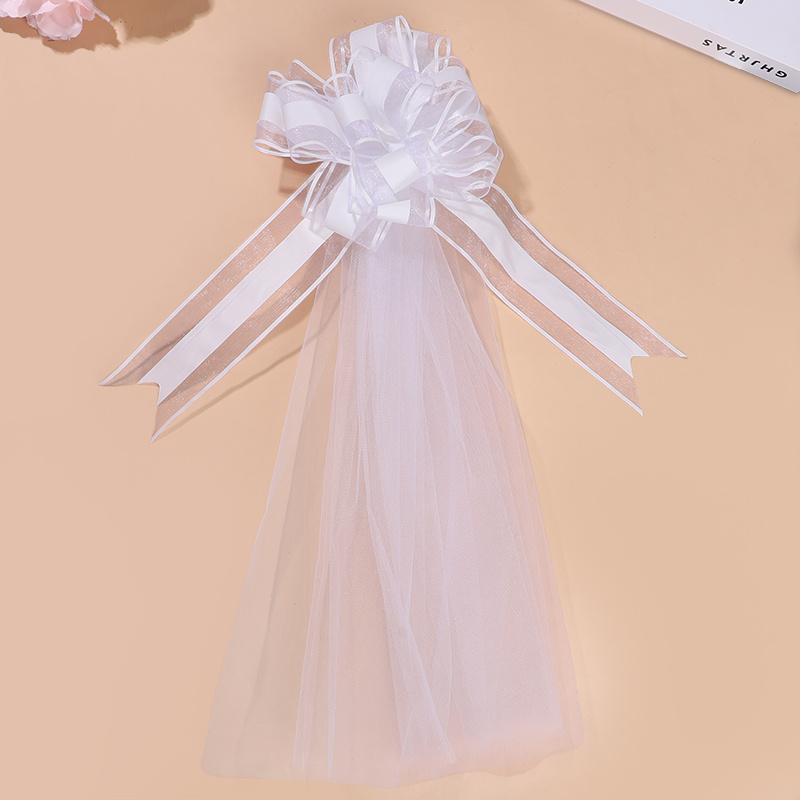 Oversized White Wedding Bows Featuring Long Tulle , Perfect For Decorating Church Chairs, , And Party Venues