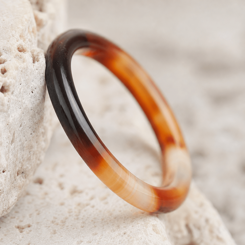 Women's Natural Dream Agate Thin Band Stackable Ring, Minimalist
