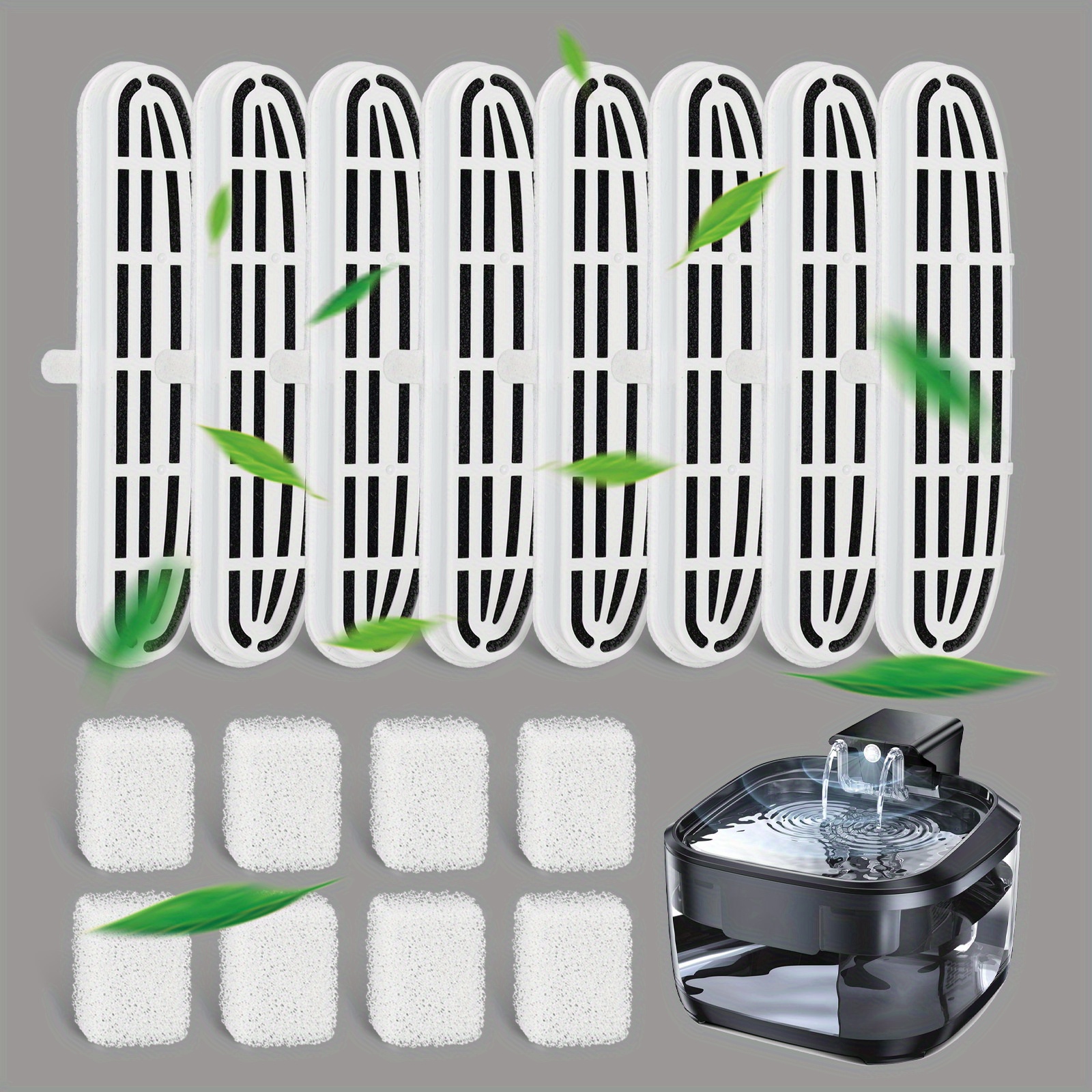 TEMU Set Of 16 Replacement Filters And Pump Sponges For Wireless Stainless Steel Pet Water Fountains, Without Battery