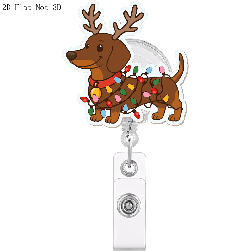TEMU 2d Cute Dachshund Reindeer Id - Reelable Clip Suitable For Nurse, Healthcare Worker, Student Id Cards, Lanyards & Uniforms - Dachshund-themed
