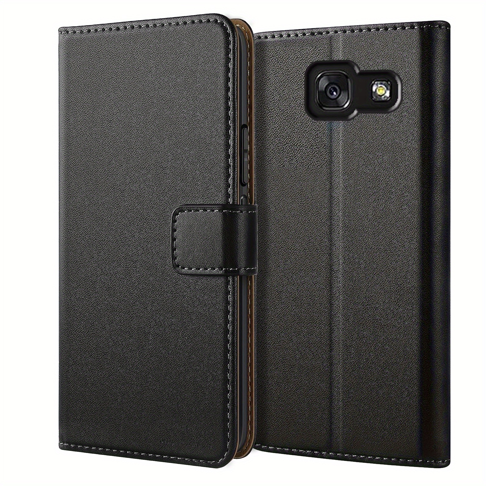 TEMU Phone Case - Black Faux Leather Flip Protective Case Cover With Kickstand For Galaxy A5 (2017)