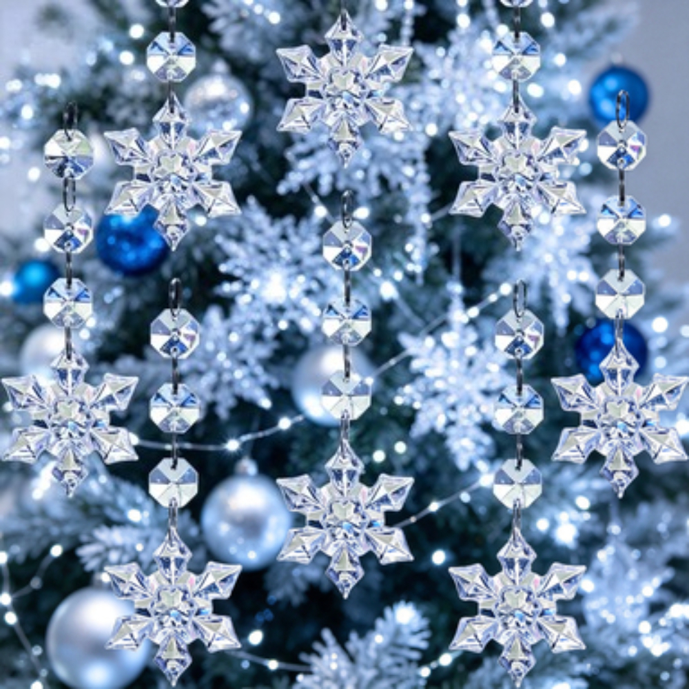 TEMU 6 pezzi di ornamenti per albero di Natale a forma di di trasparenti, ciondoli scintillanti in acrilico con di perline, decorazioni invernali da