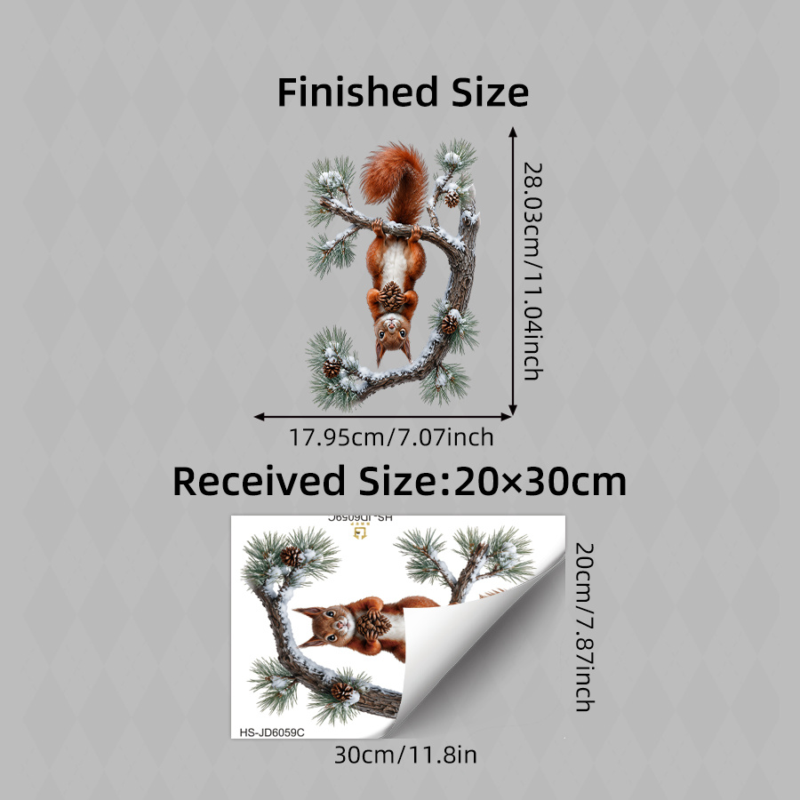 TEMU Christmas Squirrel Window Stickers, Hanging Pine Branch Hugging , Double-sided Electrostatic Window Clings, For Living Room Glass Window Winter