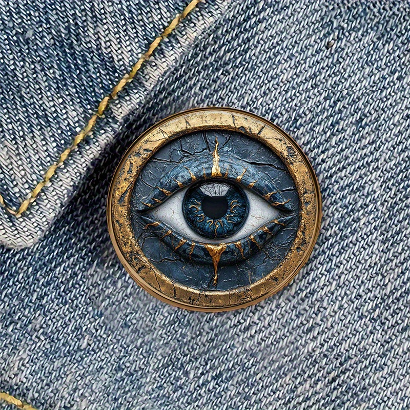 TEMU 1pc Eye Alloy Resin Round Brooch Badge - Eye, Alloy & Resin, Round Suitable For Backpacks, Hats, Clothes, Shoes, Boots - Versatile Accessory For &, Casual & Formal Wear