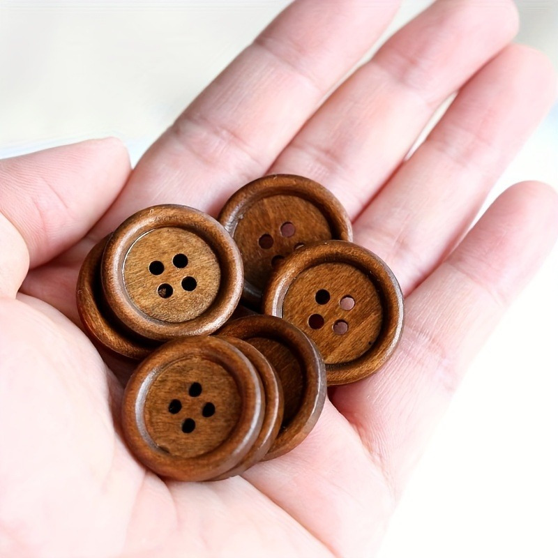 TEMU 20 Natural Wooden Buttons, 4-hole Round Polished Sewing Buttons, Suitable For Crafts, Clothing, And Knitwear - Wooden Button Design For Garments And Additions, Sewing Supplies