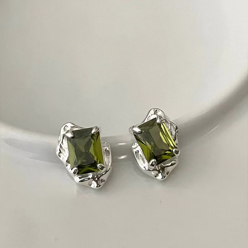TEMU 2pcs Irregular Olive Green Zirconia Inlaid Sweet Cool Temperament Earrings, Autumn And Winter Promotion, Elegant And Versatile, Suitable For